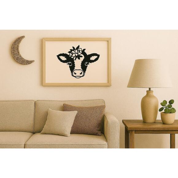 Minimalist Abstract Wall Art Black Line Cow Modern Farm Life - Picture 1 of 4